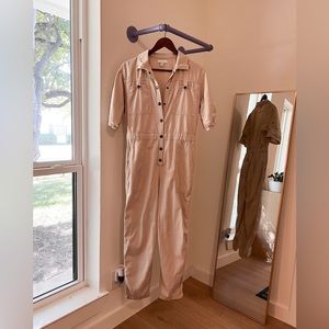 Topshop khaki jumpsuit, button down with belt loops and pockets